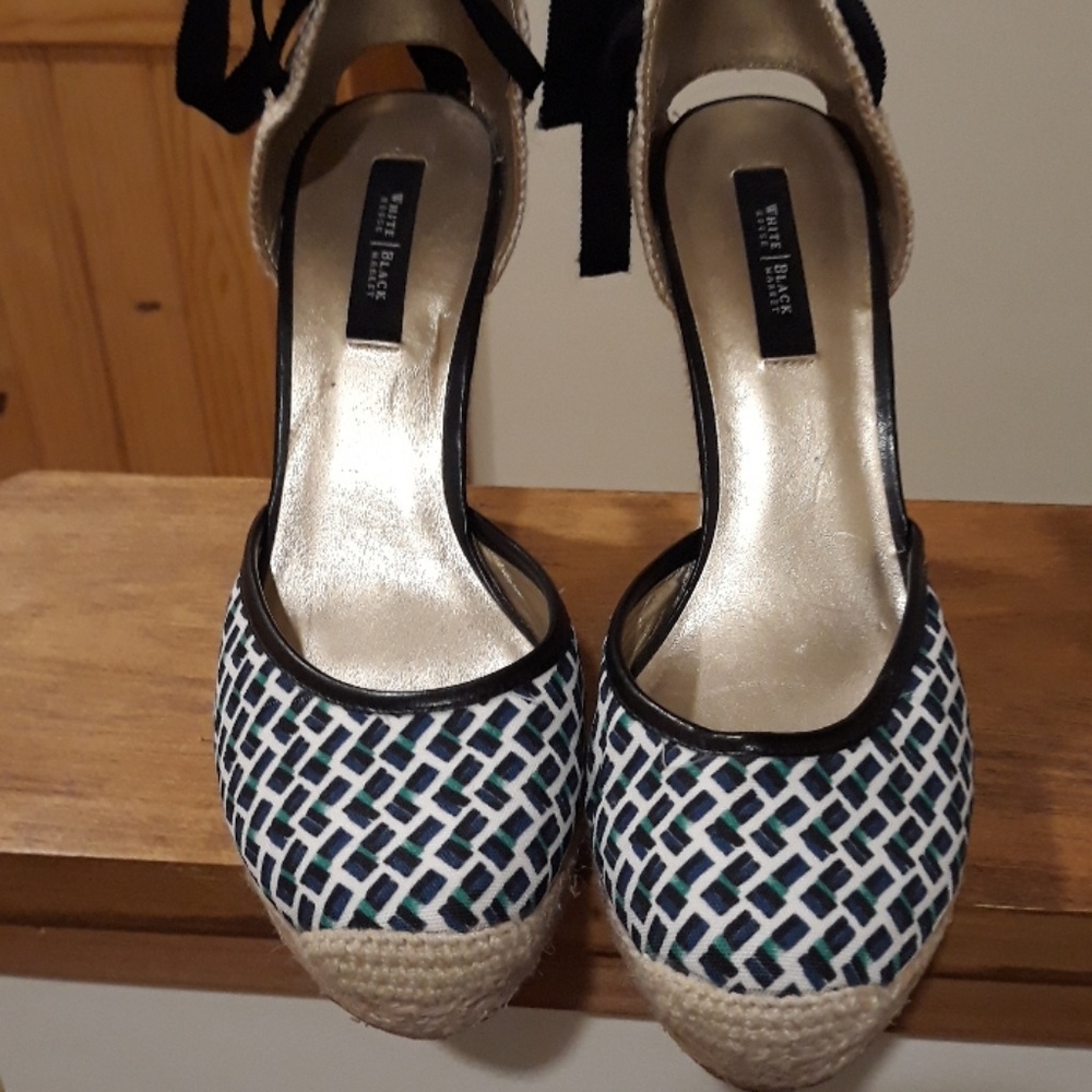 Wedge Espadrille Lace-Up Sandals in Black and Cream - Picture 3 of 6